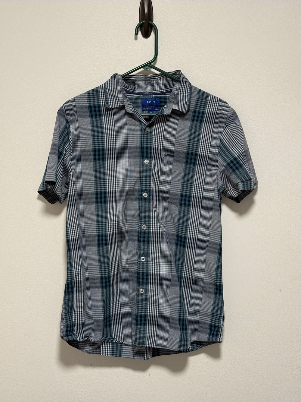 Apt. 9 Men's Short-Sleeve Plaid Button-Down Shirt - Teal & Gray